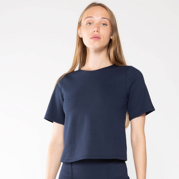 Ripley Rader Navy Ponte Knit Short Sleeve Top Extended M(3) - Picture 1 of 2